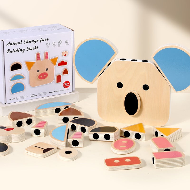 Early Education Kidsren'S Wooden Animal Character Expression Face-Changing Puzzle Game Logical Thinking Training Educational Building Block Toys - Image 4